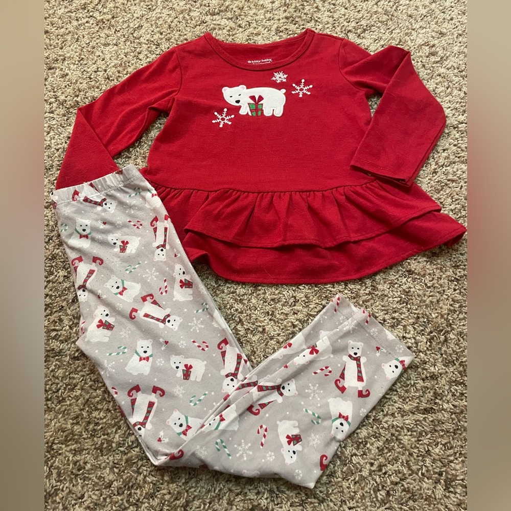 Bitty baby girls 4/5 pajamas too (bottoms area freebie) polar bear Christmas